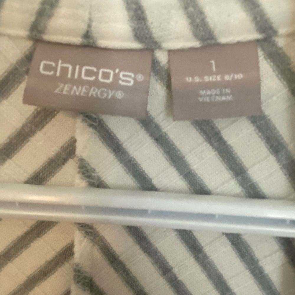Chico’s Zenergy Striped Open Cardigan Size 1 Medium Neutral Lightweight Soft - Picture 5 of 10